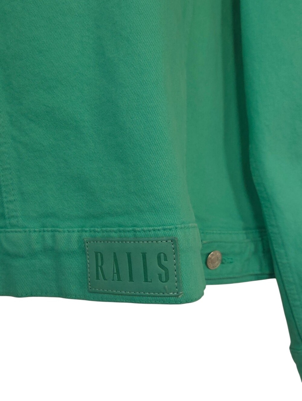 Rails The Mulholland Emerald Green Denim Trucker Jacket Size L Color Pop - Picture 5 of 11